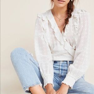 Maeve x Anthropologie Off White Laila Balloon Sleeves Blouse, NWT Petite Top, 0P